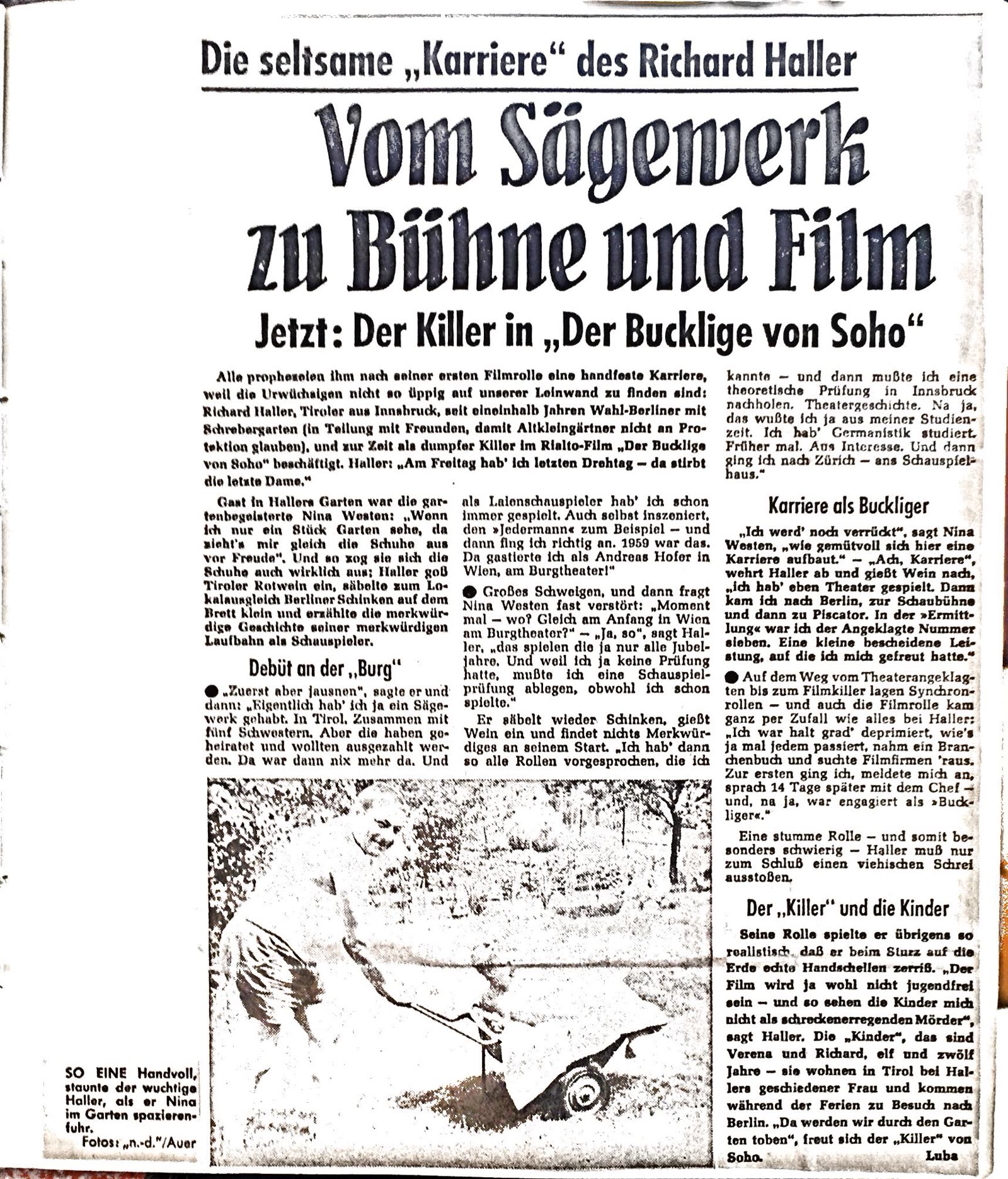 Vom Sägewerk zu Bühne und Film — Zeitungsartikel