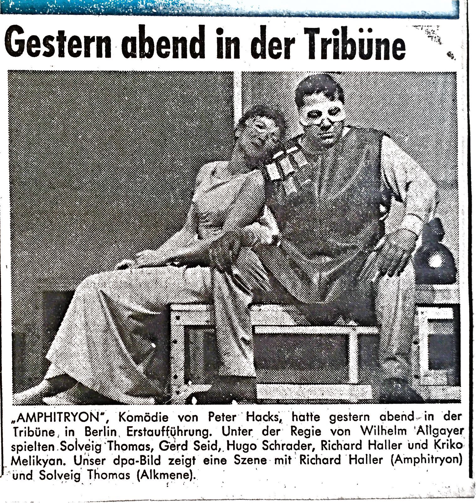 Gestern abend in der Tribüne — Amphitryon-Erstaufführung