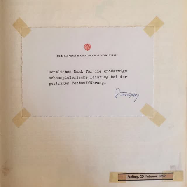 Dankschreiben des Landeshauptmanns